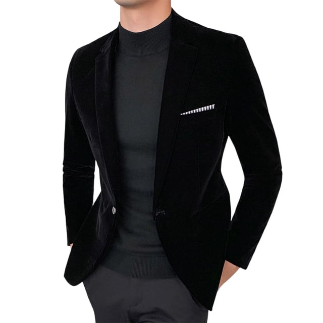 Veste Noire pour Hommes Blazer Tenue pour Hommes Velours Travail Bureau Formel Rendez-Vous Nocturnes Robes Soirée Modeste Brunch Concert Basique Automne Hiver Blazer 2025 Vêtements Tendance TTG