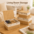 thumbnail image 4 of MEHOOM Decorative Storage Baskets, Natural Paper Rope Wicker Baskets with Lid & Liner, Baskets and Bins for Bedroom, Living Room, Kitchen, Table, Home Decor (3 Pack), 4 of 10