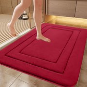 TOUMENY Super Absorbent Microfiber Bath Mat, Non-Slip Velvet Fleece Rug for Wet Floors, Quick-Dry Washable Carpet for Bathroom Shower Tub Kitchen Bedroom