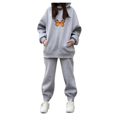 IROINNID Sweatsuit For Women 2 Pieces Set Savings Winter Print Pocket Loose Hooded Sweatshirt Ladies Casual Suit Sport Outfits Set,Gray