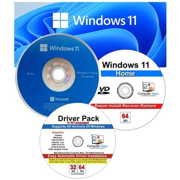 Windows 11 Home 64 Bit DVD & Repair, Recover, Restore, Reinstall Software & Drivers Pack. 3 Pack