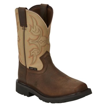 Justin WORK Men's Western Pull-On Composite Toe EH Puncture Resistant Work Boot Brown - 3005J