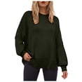 thumbnail image 1 of WUANDIXFA Chandails d'Automne pour Femmes Chandails Tendance pour Femmes Chandails à Manches Longues Fente Latérale Col Rond Chandails Molletonnés à Enfiler Hauts de Mode pour Femmes Vêtements Corset Vêtements d'Extérieur Vert,P, 1 of 5
