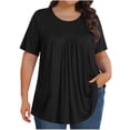 thumbnail image 2 of Babysbule Blouse Décontractée Unie à Plis pour Femme, Manches Courtes, Col Rond, Hauts Doux, Confortables, Stylés, Grande Taille, Mode d'Été, Chemise en Polyester, 2 of 8