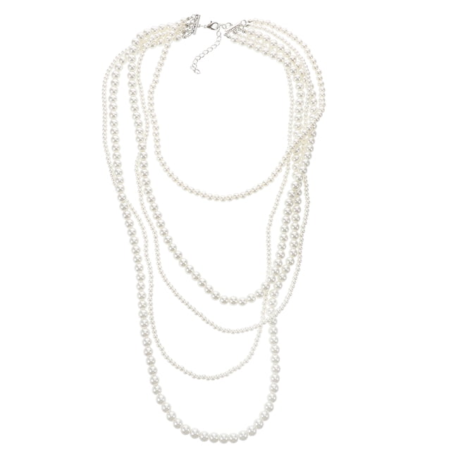 Shisuyan Necklace Beige Multi Strand Faux Pearl 1Set 15.7X2.8X0.3In
