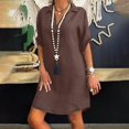 thumbnail image 2 of Jupes pour Femmes Mode Femmes Grande Taille Uni Coton Lin Col Rabattu Robe-Chemise Ample, 2 of 6
