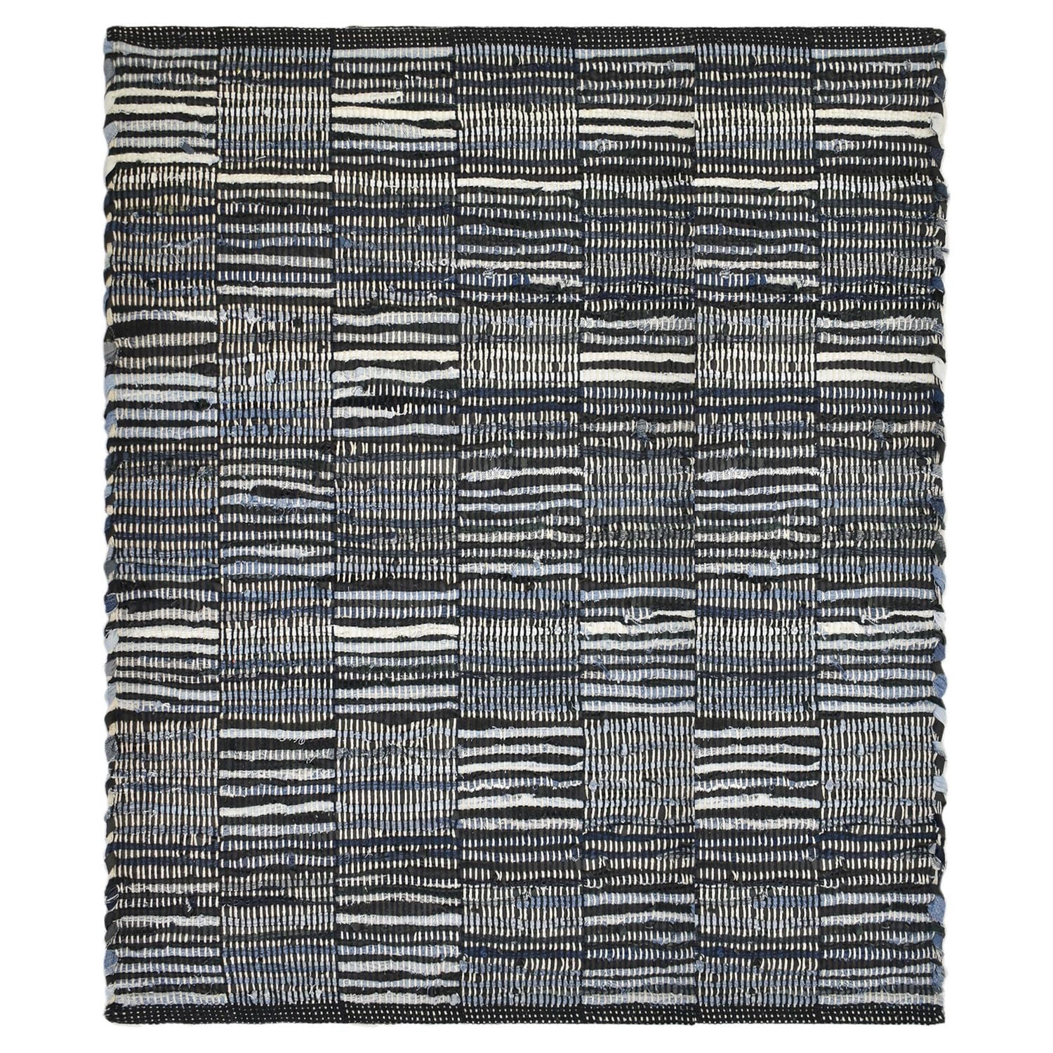 Tapis de chiffon fait main en cuir denim damier Fabstyles pour salon, couloir, patio