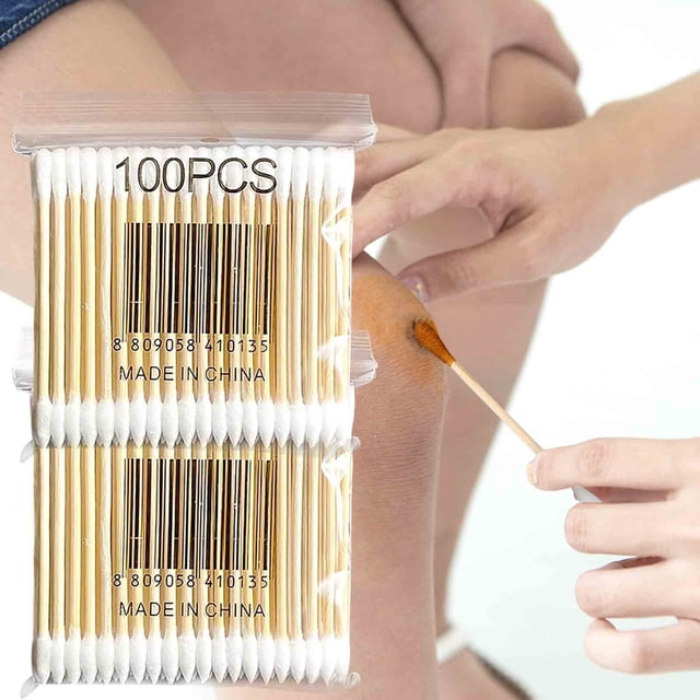 100 Soft Bag Wood Stick Double Swab Sanitary Swab