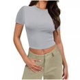 thumbnail image 1 of Yuyuzo Hauts de Sortie pour Femmes Manches Courtes Haut Court Col Rond T-Shirts Basiques Ajustés Extensibles, 1 of 7