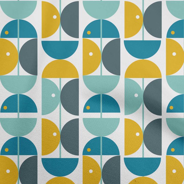 oneOone Polyester Spandex Yellow Fabric Geometric Circle Craft Projects Decor Fabric Printed By The Yard 56 Inch Wide