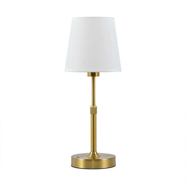 Birdeem Dimmable Table Lamp for Bedroom, Small USB Desk Lamp with Cloth Shade, Gold Metal Base, Telescopic Height Adjustable Reading Light for Home Office Night Stand