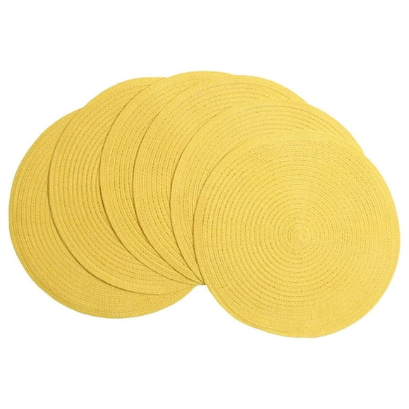 MesaSe Round Braided Placemats Set of 6 Kitchen Place Mats 15 inch Round Table Mats for Dining Tables Washable (Yellow 6)