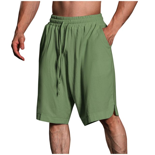 Diufon Men's Athletic Shorts Cotton Linen Drawstring Waisted Outdoor Sport Shorts Spring Summer Shorts with Pockets