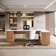 thumbnail image 4 of Tribesigns L-Shaped Executive Office Desk with File Drawers, Storage Cabinet, and Adjustable Shelves, 85.8-Inch Corner Business Workstation, White and Walnut, 4 of 5