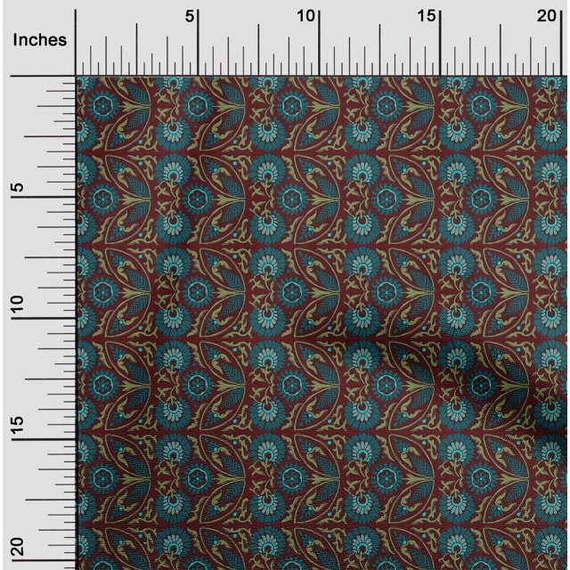 oneOone Viscose Jersey Fabric Leaves & Floral Block Printed Craft Fabric BTY 60 Inch Wide