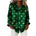 thumbnail image 4 of Haut de la Saint-Patrick pour Femme, Chemise Verte à Manches Longues Boutonnée, Blouse Décontractée Boutonnée avec Col Rabattu, Haut en Polyester Tendance pour la Maison et le Quotidien, Idées de Tenue pour la Saint-Patrick, 4 of 8