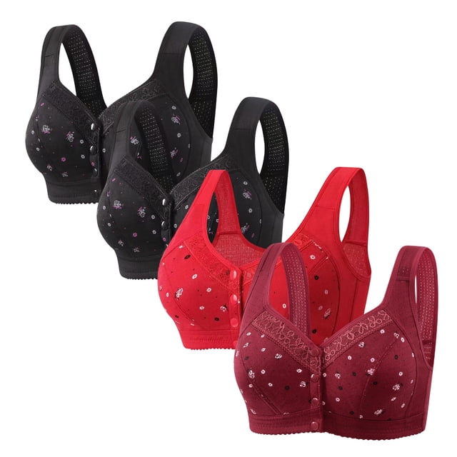 Plebaso 4 Pack Bras for Women Front Closure Everyday Bralettes Wireless Full Coverage Ladies Push up Bras