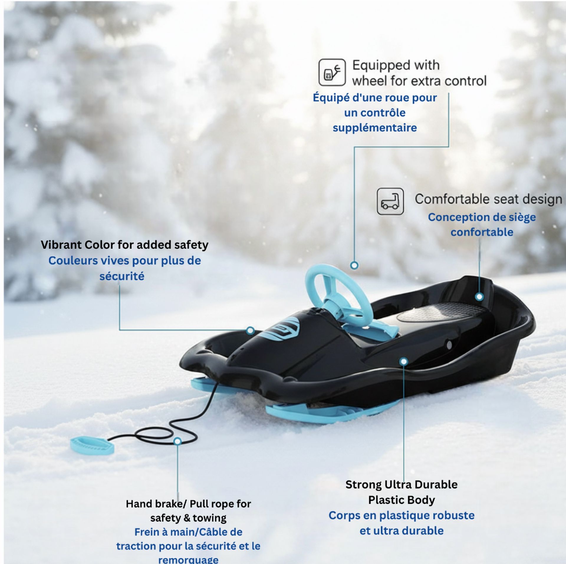 Conquest Speedster Traîneau à neige orientable - Bleu