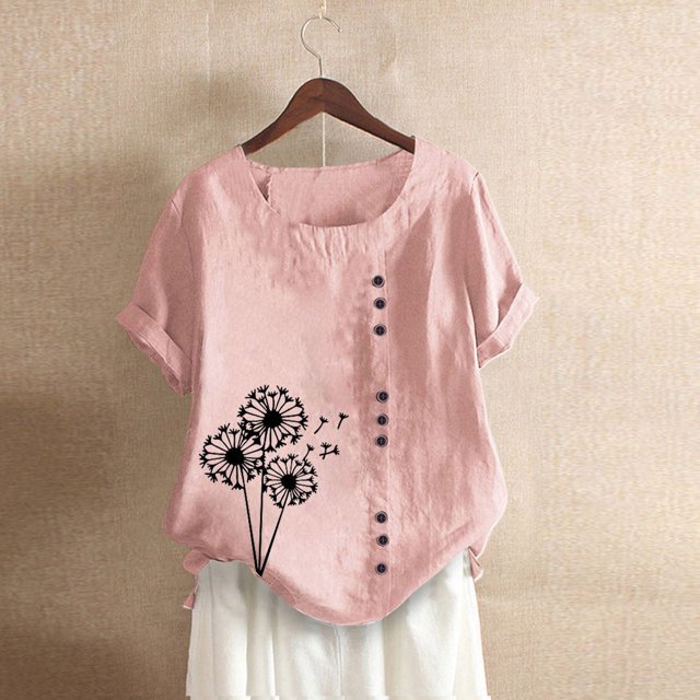 Babysbule Hauts pour Femmes Liquidation Mode Femmes Été Ample Imprimé T-Shirt à Col Rond Manches Courtes Blouse Décontractée Hauts