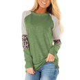 thumbnail image 1 of Womens Color Block Long Sleeve Leopard Print Tops Round Neck Striped Loose Casual Shirts Tunic Tops, 1 of 2