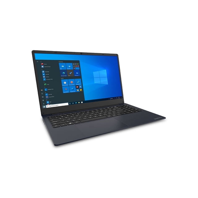 Dynabook Satellite Pro C50 15.6" laptop with Intel Core 7 150U processor, 8 GB DDR4 memory, and 512 GB PCIe NVMe SSD, shown in a 3/4 front view with dark blue chassis, full keyboard including numeric keypad, and 15.6-inch full HD display running Windows 11 Pro, suitable for business and productivity tasks.