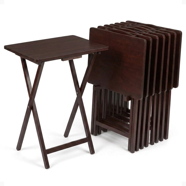 PJ Wood Folding Portable TV Snack Tray Table with Espresso Finish, 10-Piece Set
