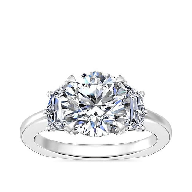0.80 Carat Excellent Round Cut Natural Diamond Three Stone Beautiful Ring for Girls Solid 18K White Gold Size 11.5