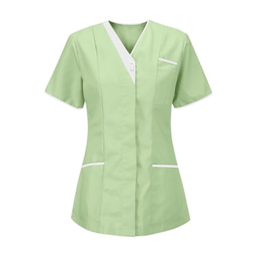 JMYHOAM Women's V-Neck Scrub Top Solid Color Short Sleeve Top with Pockets Summer Working Shirts Soft Working Uniforms, Easy Care