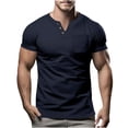 thumbnail image 1 of Birdeem Shirts for Men Mens Fashion Casual Solid Color Button Short Sleeve V-Neck Blouses Shirts, 1 of 1