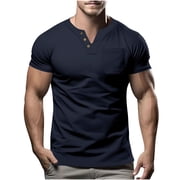 Yuzhih Henley Shirts for Men Solid Color Summer Basic Tee Shirts Short Sleeve Casual V Neck T Shirts Henley Muscle Tshirts