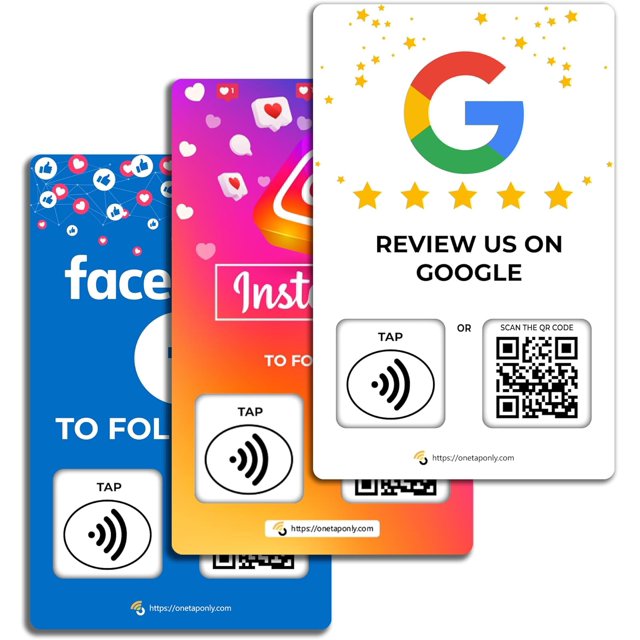 Custom Reusable Tag-Tap/QR Social Review Card -3 Pack Instant Social Reviews Card - QR Code and NFC Cards for Business, Social Review Tap Card