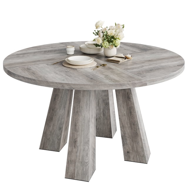 Dining Table for 4, 47 Inch Kitchen Table, Round Dining Room Table with Sturdy Base for Dining Room, Kitchen