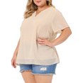 thumbnail image 4 of Agnes Orinda Women's Plus Size Tops Swiss Dots Short Sleeve Notched Neck Spring Summer Blouses 3X Beige, 4 of 6