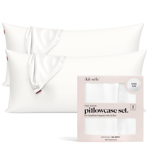 Kitsch Satin Pillowcase 2pcs, with Zipper for Hair & Skin, Softer Than Silk Pillow Cases Queen, Wrinkle-Free, Smooth and Cooling Satin Pillow Covers,
