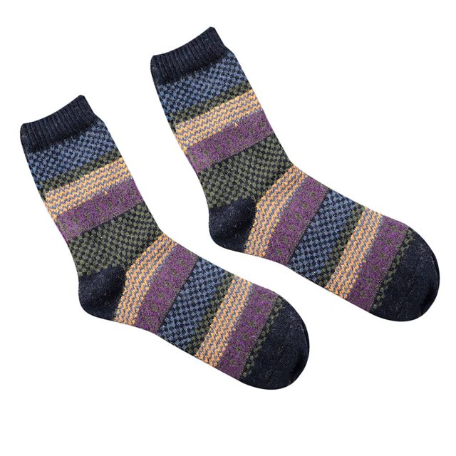 serony Winter Square Block Crew Length Wool Breathable Men Socks Vintage Ethnic Style Moisture Wicking