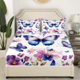 thumbnail image 2 of Purple Butterfly Bedding Set for Kids Boys Country Rustic Style Fitted Sheet Spring Blooming Flowers Bed Cover Room Decor Soft Polyester Sheet Set with 1 Pillowcase,No Top Flat Sheet,Twin, 2 of 5