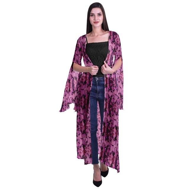 Moomaya Cardigan Long en Georgette de Viscose Imprimée à Manches Fendues pour Femmes