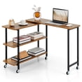 thumbnail image 1 of Costway 360° Rotatable Sofa Side Table L-shaped Laptop Desk Snack Table withShelf Patented Brown, 1 of 9