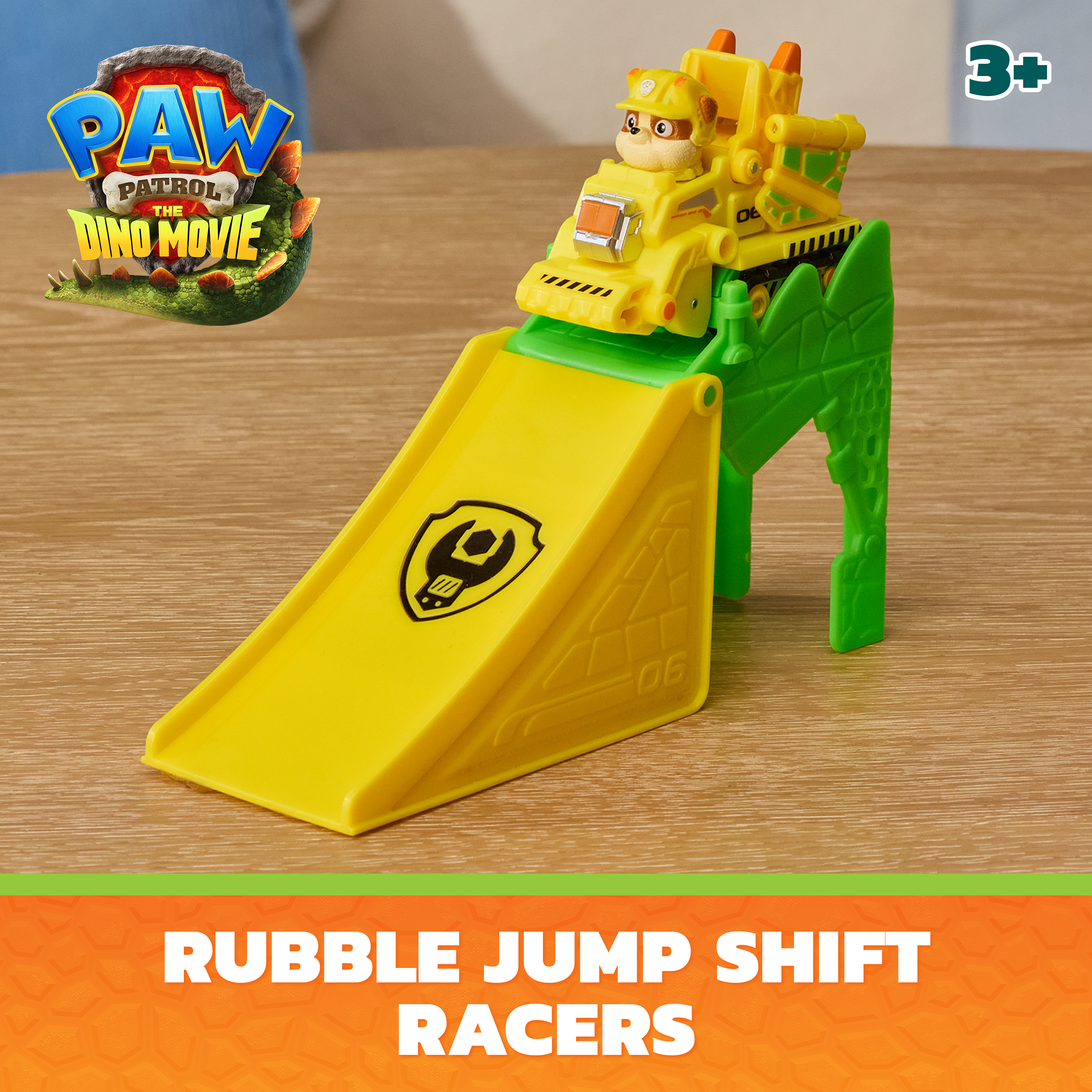 PAW Patrol: The Dino Movie, Rubble Jump Shift Racers with Transforming Flip Action Construction Vehicle, Preschool Toys for Girls & Boys Ages 3+