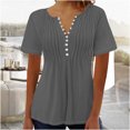thumbnail image 2 of AherBiu Womens Tops Summer Button Round Neck Solid Color Ruched Dressy Casual Loose Tunics Tshirts, 2 of 4