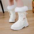 thumbnail image 2 of Hjtefg Girls Winter Boots with Bow - Platform Sole Side Zip Snow Booties for Kids, Warm Comfy Solid Color Boots for Cold Weather,Color: 2-White Size: 6-7 Years, 2 of 9
