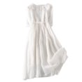 thumbnail image 2 of EGNMCR Robes de Fête pour Femmes Robe Rétro pour Femmes en Coton et Lin à Col Rond à Double Couche avec Laçage, Taille Resserrée, Robe de Voyage pour les Fêtes, 2 of 6