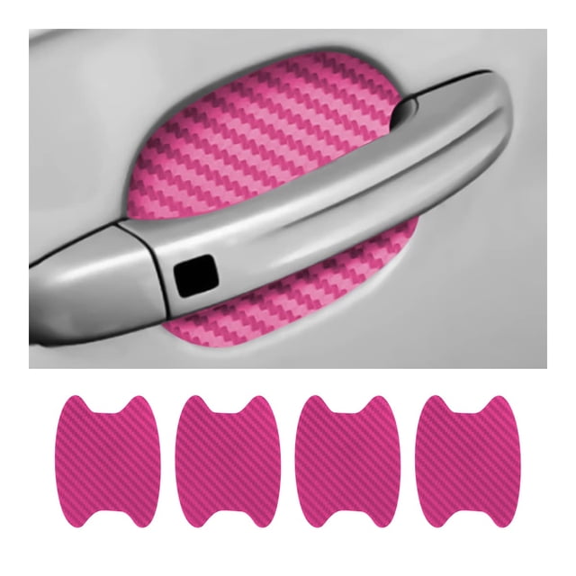 4PCS Car Door Handle Sticker, Carbon Fiber Anti-Scratches Car Door Cup Protector, Non-Marking Auto Door Handle Protective Film, Universal for Most Car Handles,Pink,68mm-85mm