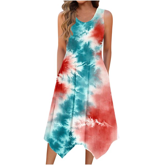 yoeyez Robes pour Femmes 2025 Fête Sans Manches Décontractée Robe Débardeur à Fleurs Ourlet Irrégulier Col Ras du Cou Robes Maxi Grande Taille Multicolore,G