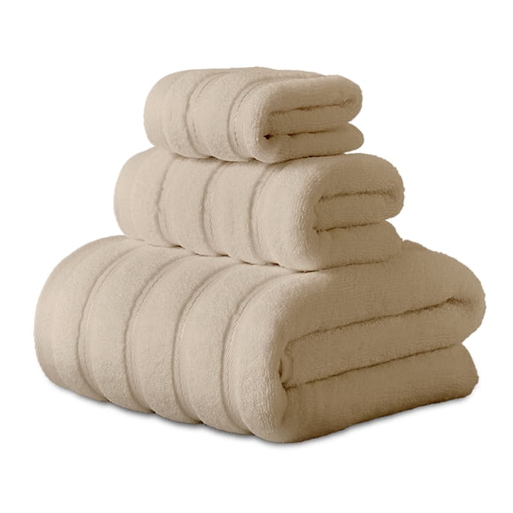 Hitime Bath Towel Sets of 3 Pieces, 1 Bath Towels 1 Hand Towels 1 Washcloths, 100% Cotton Highly Absorbent Towels for Bathroom, Gym, Hotel - Beige