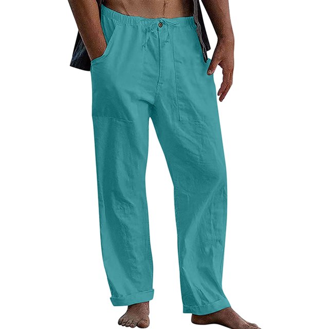MAWCLOS Men Trousers Elastic Waist Sweatpants Drawstring Pants Baggy Party Solid Lounge Lake Blue M