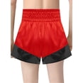 thumbnail image 2 of Xnihocha Unisex Kids Satin Boxing Shorts Metallic Color Block Boxer Kickboxing Muay Thai Training Trunks Red&Black 12, 2 of 5