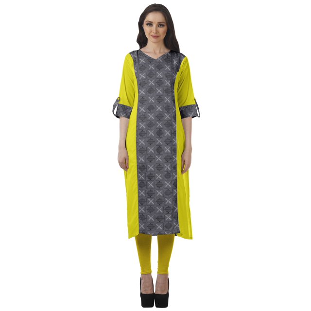 Moomaya Kurti Imprimée pour Femmes, Kurta Tunique Longueur Genou, Hauts à Col en V, Robe Grande Taille