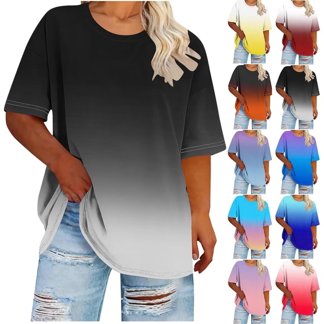 Jacenvly Hauts pour Femmes Liquidation T-Shirt Basique de Printemps/été pour Femmes Grande Taille à Col Rond à Manches Courtes Haut T-Shirt Femmes Hauts en Liquidation