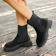thumbnail image 2 of Rokment Bottes de Combat à Plateforme pour Femmes 2025 Automne Hiver Mode Suède Tricot Patchwork Extensible Talon Épais Mi-Mollet Courtes Robe Bottines à la Cheville, 2 of 8